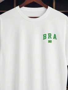 Unisex T-Shirt Supporting The Brazilian National Football Team, Small Side Print, Short Sleeve, Men's/Women's, 100% Cotton, Casual, Crew Neck - 白色 - 查看 2