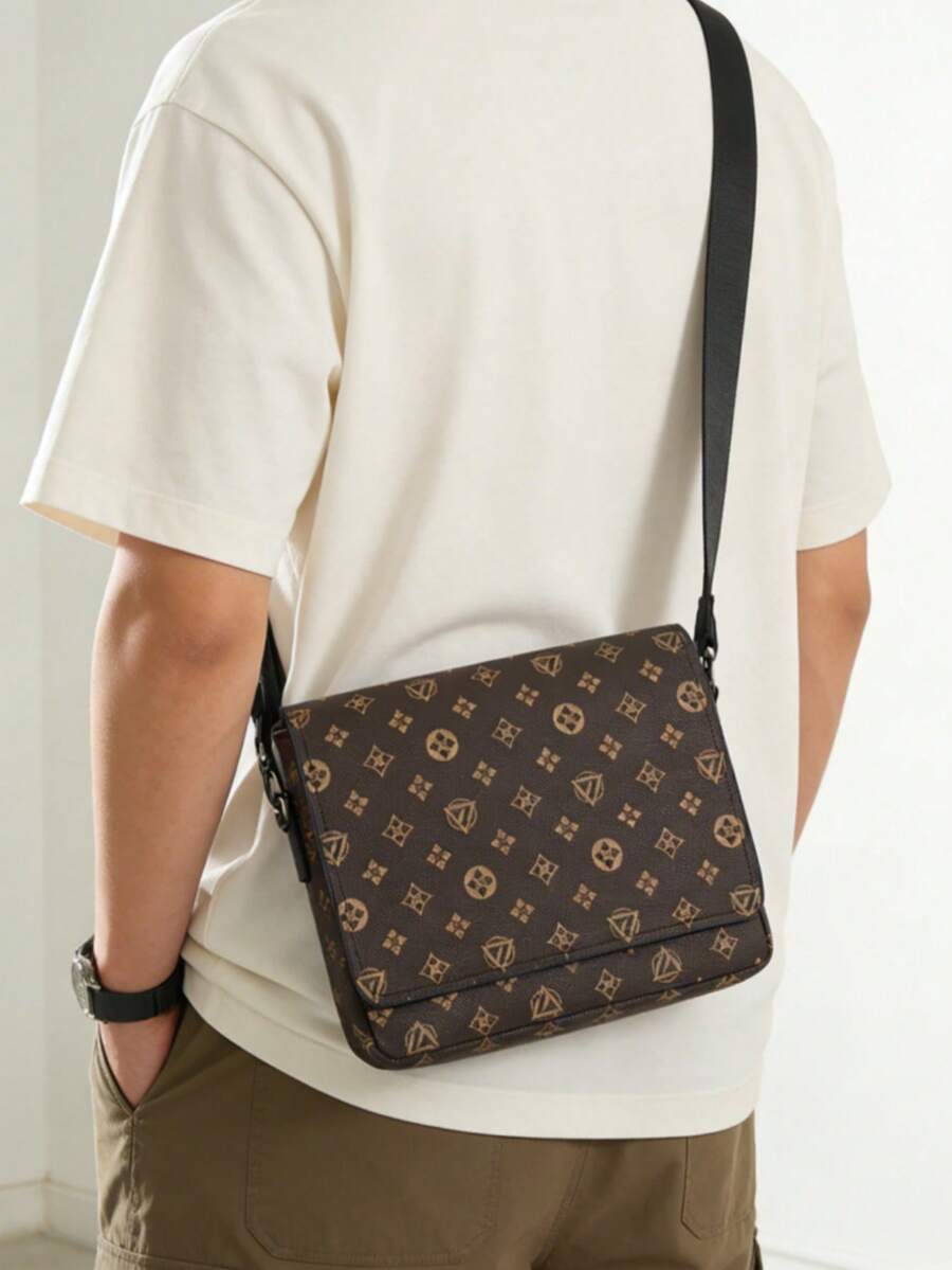 简约翻盖单肩包 商务便携单肩包 斜挎包 旅行轻便大容量背包 - 棕色 - 查看 1