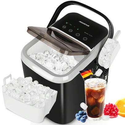 Aigostar Eiswürfelmaschine Klein 1,5L, 130W Eiswürfel Maschine, 9 Eiswürfel in 6 Mins, 14kg/24h, 2 Ice Größen ( Große / Kleine ), Selbstreinigend Ice Maker, Eisbehälter voll & Wassermangelwarnung