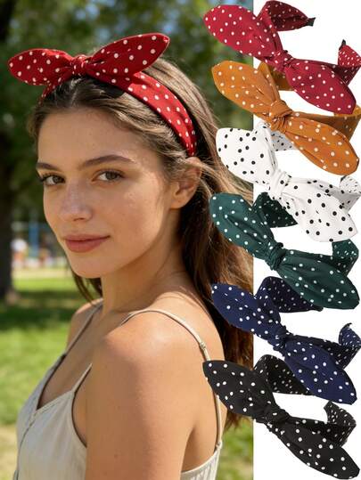6/1件 时尚波点兔耳蝴蝶结发箍发饰 女士
