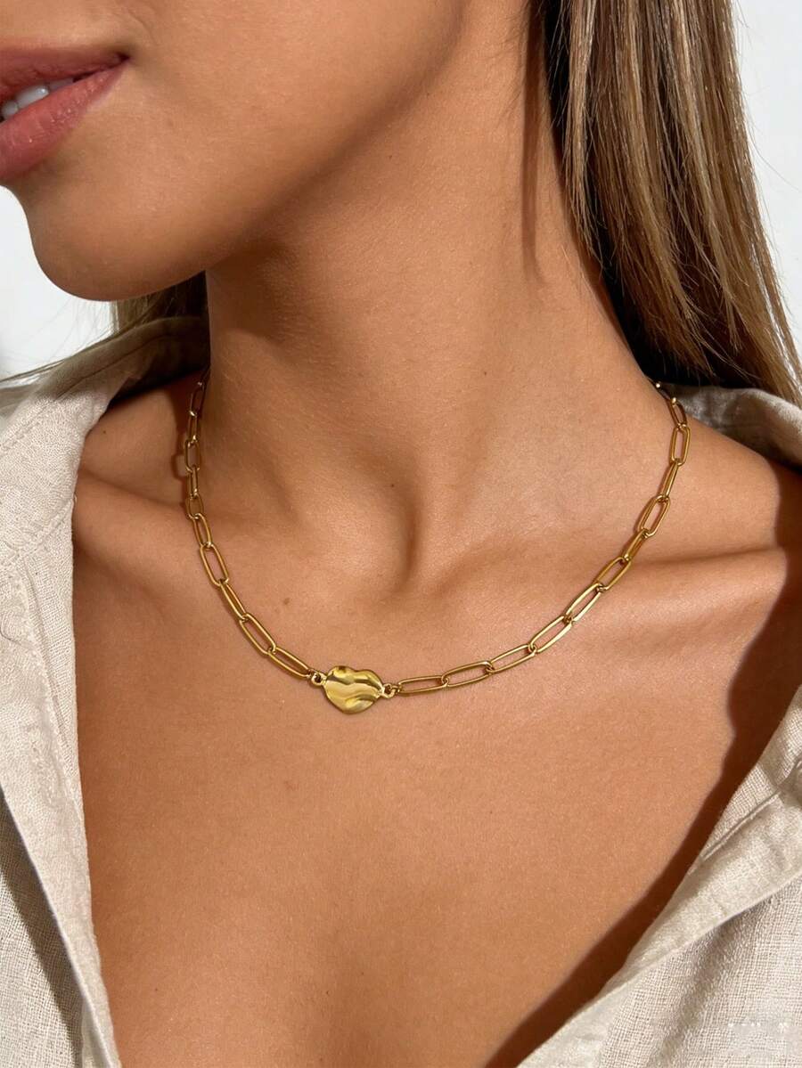1 chiếc dây chuyền hình trái tim bằng thép không gỉ mạ vàng 18K, kiểu dáng giản dị, thời trang, phù hợp để đeo hàng ngày, dự lễ tốt nghiệp, tiệc tùng. - Vàng - Xem 1