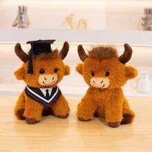 1 pieza Gorro de doctor de estilo de dibujos animados con muñeco de peluche de vaca de las tierras altas, muñeco de peluche suave, regalo de graduación para estudiantes, niños, universidad, escuela secundaria, jardín de infantes, unisex - Multicolor - Ver 12