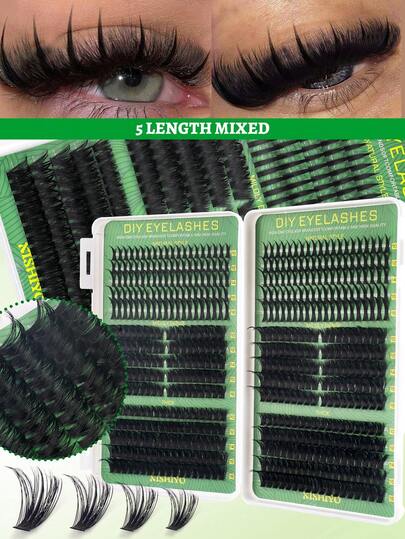 560pcs D-Curl 8-16mm Wide Base DIY Individual Lashes, Natural Look Thick Reusable Eyelash Extension Kit, Suitable For Daily Life, Wedding, Date, Party, Music Festival, Spring, Travel