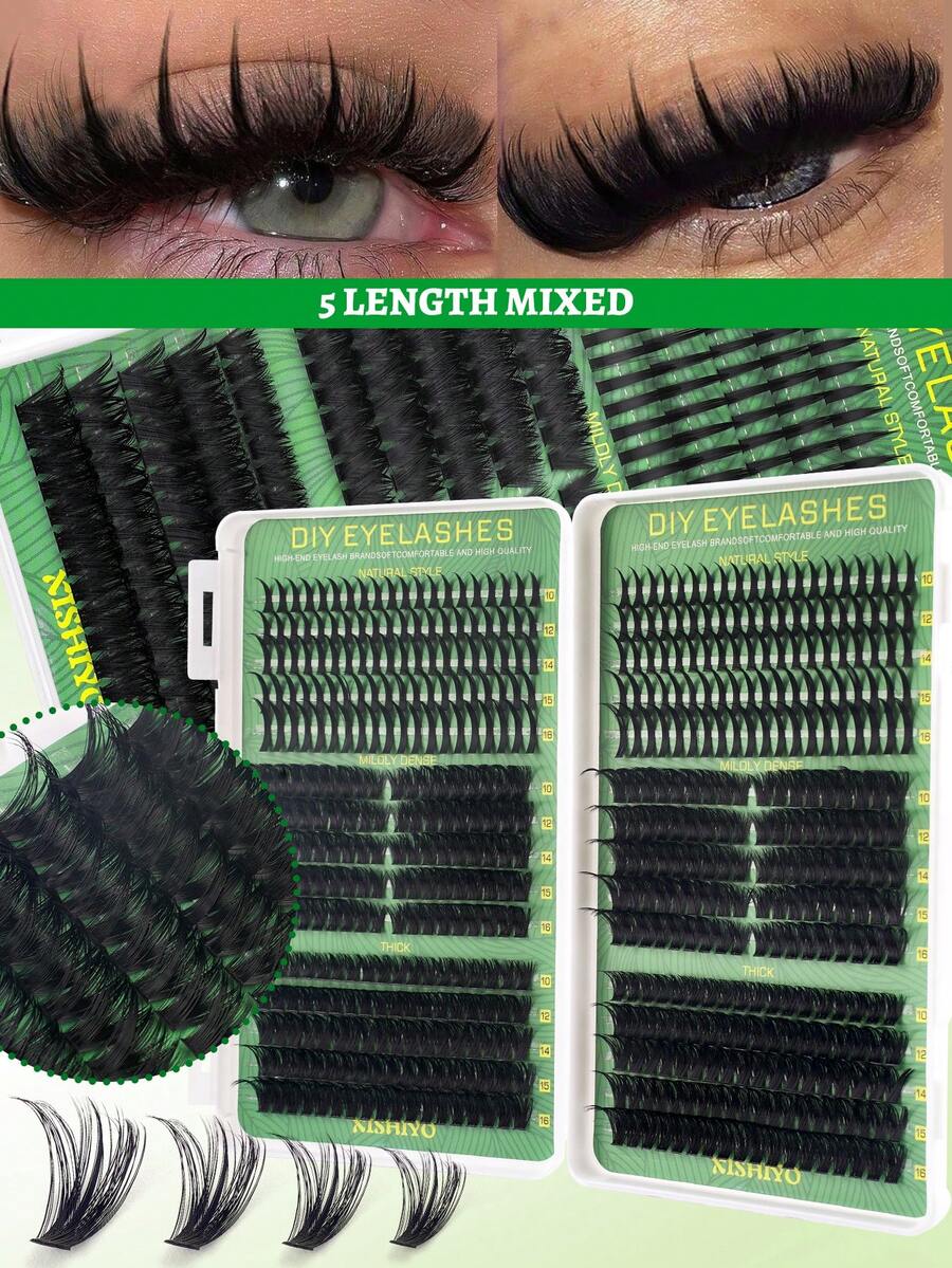 560 piezas Pestañas individuales D-Curl de 8-16mm de base ancha, kit de extensión de pestañas reutilizable de aspecto natural y grueso, adecuado para la vida diaria, bodas, citas, fiestas, festivales de música, primavera, viajes