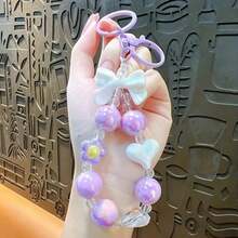 Creative Pastel-Colored Beaded Keychain With A Bow And Heart, Perfect For Bags And Small Accessories. - Multicolor - View 2