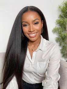 Tinashe Yaki Straight 3 IN 1 Half Wig Human Hair Wigs Scalp Look 180% Density Human Hair Human Hair Wig No Leave Out Brazilian Human Hair Natural Color For Women Glueless Wig Clip & Go - SNatural - View 3