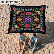 1 Piece Mandala Canopy Sunshade Tent, Suitable For Beach Camping, Lightweight And Portable Outdoor Floral Sunshade, Suitable For Garden Picnics, Backyard Parties (Excluding Stand), 2D Flat Model (Excluding Ropes) - 1PC - 查看 5