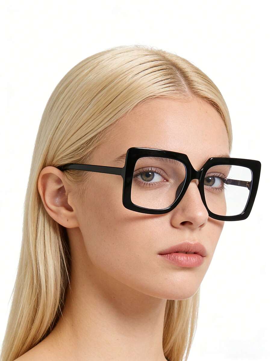 1 chiếc kính thời trang nữ gọng vuông đen, kiểu dáng retro, phù hợp để đeo hàng ngày và chụp ảnh đường phố. - màu đen - Xem 1
