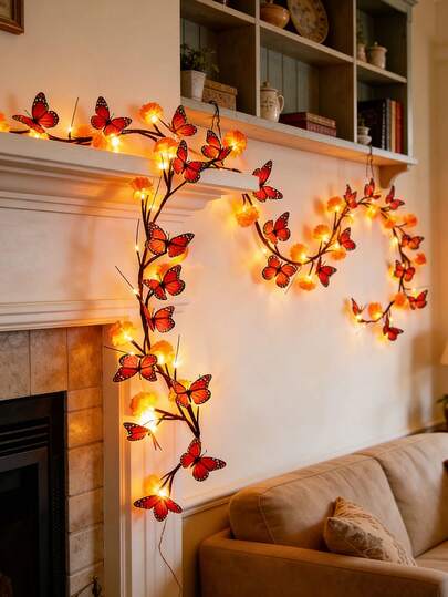 Dây đèn trang trí hình bướm cúc vạn thọ dài 1,5 mét có đèn LED, thích hợp trang trí nhà cửa, phòng ngủ, phòng khách, lò sưởi, các dịp lễ hội, Lễ hội Ngày của người chết, Diwali.