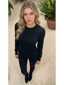 Steve Store Women's Fashion Round Neck Modal Long Sleeve Imported Cold Weather Blouse Autumn And Winter Fashion - cor preto - 查看 2