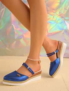 Women's Slip-On Platform Mules, Casual Style Suitable For Afternoon Tea With Friends, Comfortable Platform Sole Elongates Legs - Blue - View 3