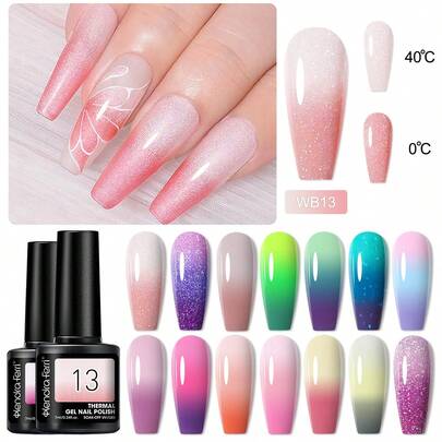 0.24盎司热敏指甲凝胶磨砂膏，温度变色亮泽凝胶指甲油，可卸除闪粉凝胶指甲油，美甲沙龙美甲