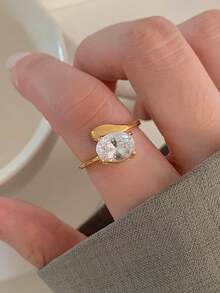 5件套铜合金立方氧化锆心形和水滴形简约个性化开口戒指套装，奢华精致设计，适合女性日常、节日、派对佩戴 - 戒指五件套D款 - 查看 8