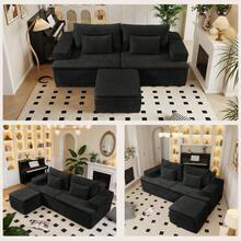 83"L-Shaped Boneless Couch,Modular Sectional Sofa With Moveable Ottoman & Deep Seat,Corduroy Upholstered Cloud Couches For Living Room Bedroom - Black - View 3