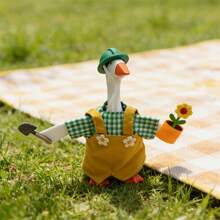 7 Inches Desk Goose Gardener Costume Cute Plaid Print Patchwork Overalls And Hat 2 Pcs Set Mini Goose Outfit - Colorful - View 5