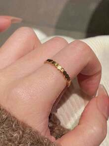 1 pieza Anillo de banda cerrada redondo elegante de acero inoxidable con tono dorado, joyería minimalista para mujer con incrustaciones de circonita, no se descolora y no produce alergias - anillo - Ver 17