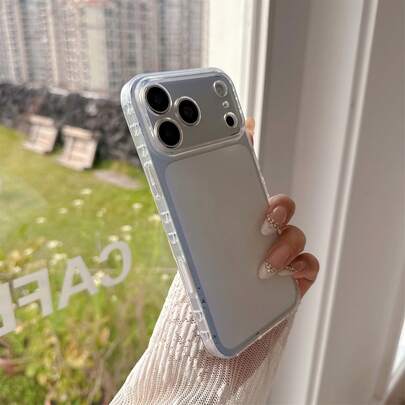 1pc High Quality Transparent Ice-Feel Heart-Shaped Frame Perforated Phone Case, Suitable For IPhone11/12/13/14/15/16 Pro Max/15promax/17/17AIR/17PRO/17PROMAX