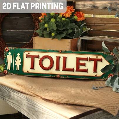 Thiết kế phẳng 2D - Thiết kế phẳng 2D với hình ảnh biển báo "Nhà vệ sinh" bằng kim loại kiểu cổ điển có đường viền - Lý tưởng cho trang trí tường theo phong cách mộc mạc, hoa lá, nhà nông thôn, phù hợp cho phòng tắm, nhà vệ sinh, quán bar và quán rượu - Kích thước: 3,93 x 15,74 inch, gắn tường.
