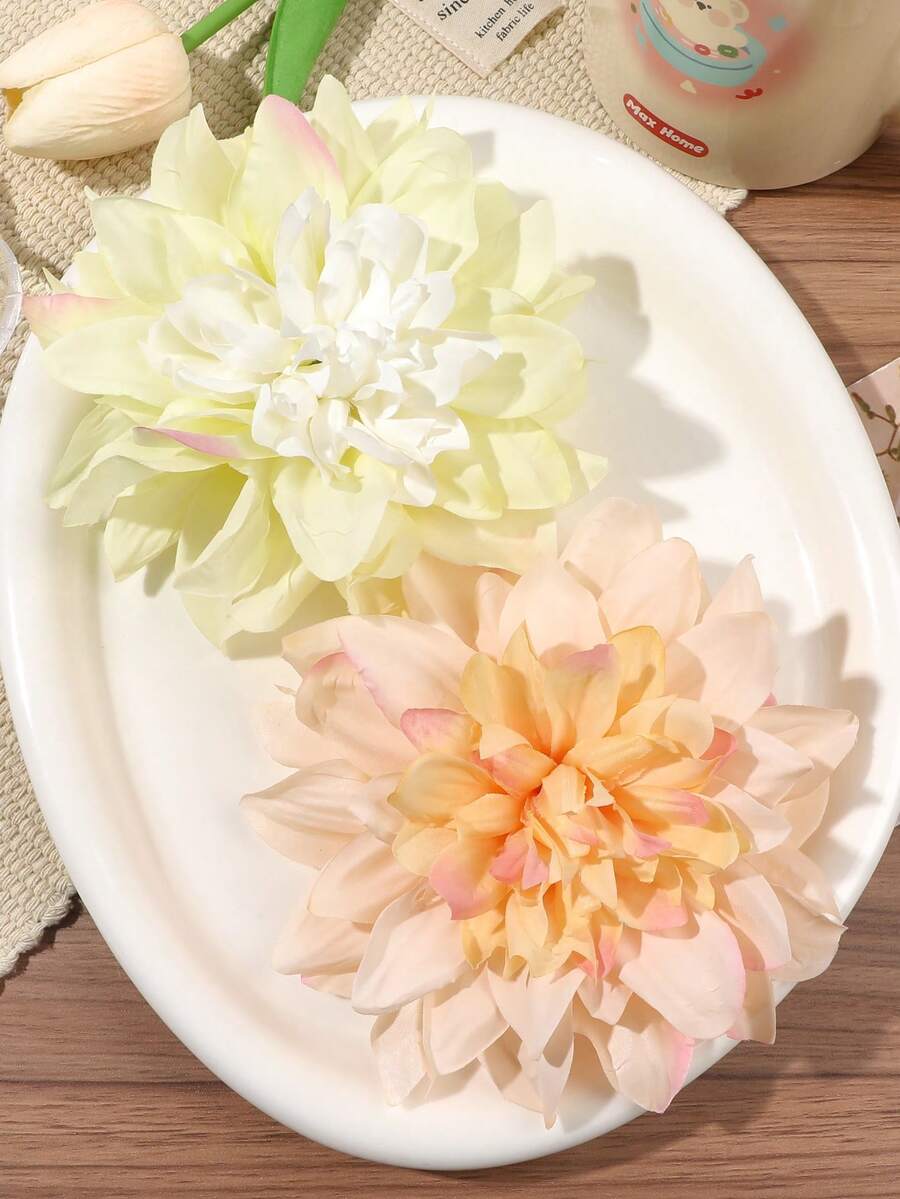 2件套春夏渐变橙色仿真3D牡丹花鸭嘴夹侧发夹，波西米亚优雅甜美海滩度假装扮配饰，时尚派对发夹头饰 - 彩色 - 查看 1