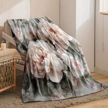 1pc Cartoon Flannel Blanket, Featuring A Pink Peony Floral Digital Print Design, Soft, Warm, And Comfortable For Sofa Beds And Offices, Perfect As A Small Throw Or Nap Blanket, An Ideal Gift For Friends And Family - A - 查看 5