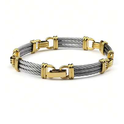 1pc New Designer Vintage Fashionable Unisex Stainless Steel Cable Bracelet, Suitable As Luxury Jewelry Gift For Couples, Friend, Mom, Family On Birthday, Anniversary, Party, Valentine's Day, Mother's Day, Father's Day