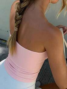 Áo hai dây không đường may, màu trơn, ôm sát, co giãn của Muse Moon dành cho nữ, kiểu áo tank top cơ bản không dây cho mùa xuân/hè, thích hợp cho ngày Valentine. - Hồng - Xem 2