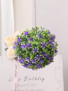 1pc Artificial Flower Ball, Rose Eucalyptus Grass Ball, PE Material, Outdoor Wedding Season Decor, Easy To Disassemble, Easy To Maintain, Party Events, Birthday Party Decorations, Home Decor, Outdoor Room Bedroom Wedding Kitchen Garden Decorations - Purple - View 6