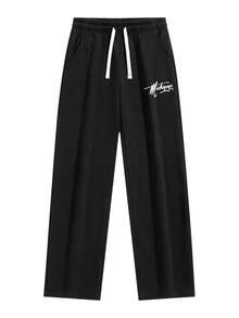 Quần áo đôi đồng bộ, quần nỉ ống rộng dáng suông unisex, quần thể thao thường ngày, quần đôi cho bạn trai, bạn gái, chồng, vợ, quà tặng kỷ niệm, mùa xuân, mùa hè, mùa thu. - màu đen - Xem 2