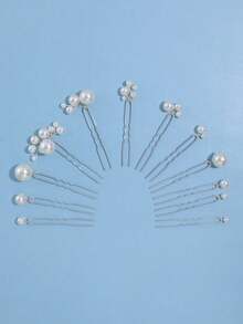 6/12pcs Wedding Bridal Hair Accessories, Minimalist Hair Clips, Faux Pearl Style Hair Clips, Suitable For Wedding Occasions And Photography, U-Shaped Hair Clips Hair Styling Tools,Elegant,Birthday - Silver - View 2
