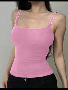 Basic Women's Tank Top With Straps. Basic Baita Nightgown/Vest - Baby Pink - View 2