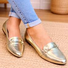 Sapatilha Mocassim Feminina Confortável Elegante Metalizada Louise&CO. - Dourado - Visão 2