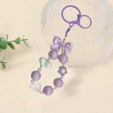 1 pieza Llavero con lazo y corazón de cuentas en estilo pastel, accesorio para bolso - Multicolor - Ver 8