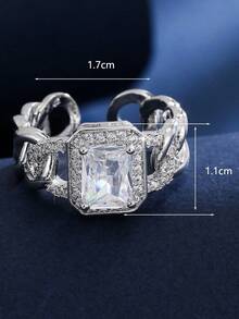 1pc Luxury Niche Design Chain Open Ring, Exquisite Zirconia Stone Band, Elegant Versatile Commuter Accessory - Open Ring - View 4