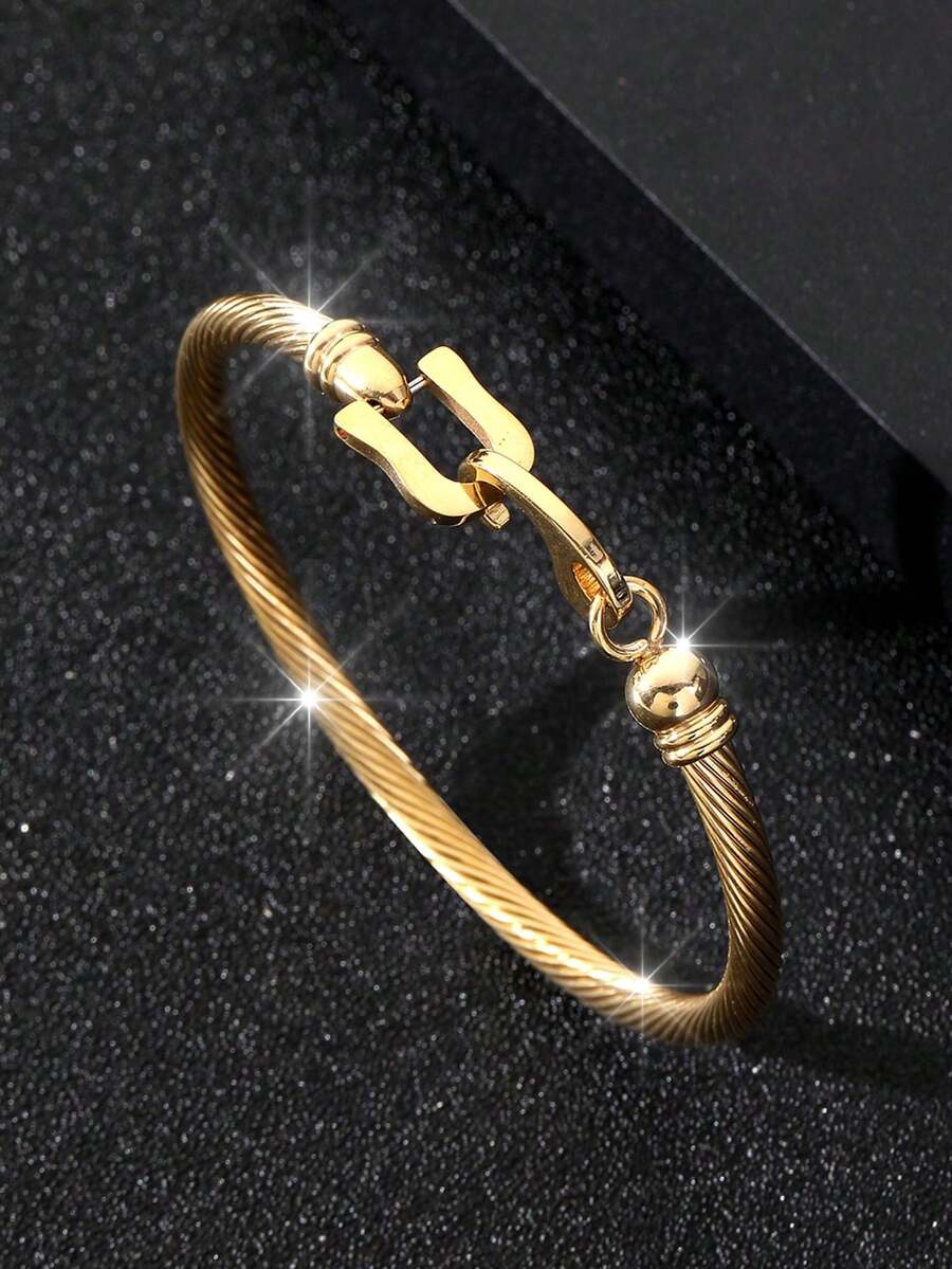 1pc Plated Dual-Tone Open Bangle Bracelet, Gift - Yellow Gold - View 1
