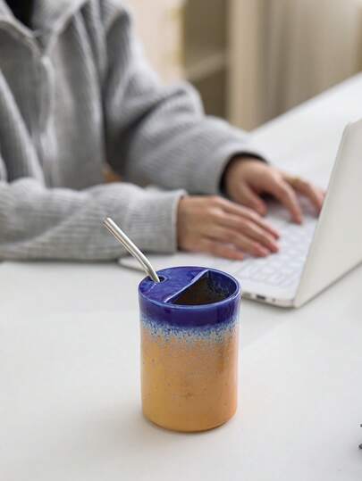 1pc 600ML Kiln-Fired Ceramic Straw Cup, American Creative Kiln-Fired Ceramic Office Coffee Cup, Large Capacity Water Cup, Beverage Cup, Home Cup, Water Cup, Milk Cup, Minimalist Irregular Large Capacity Ceramic Water Cup With Straw, Creative Retro Cup, Coarse Pottery Coffee Cup