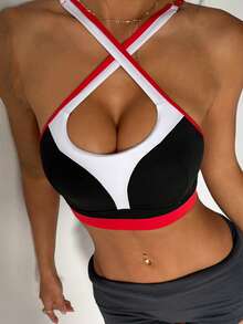 Sujetador deportivo de punto con tirantes ajustables y desmontables, y espalda de tipo racer, de unicolor para mujeres - Multicolor - Ver 4