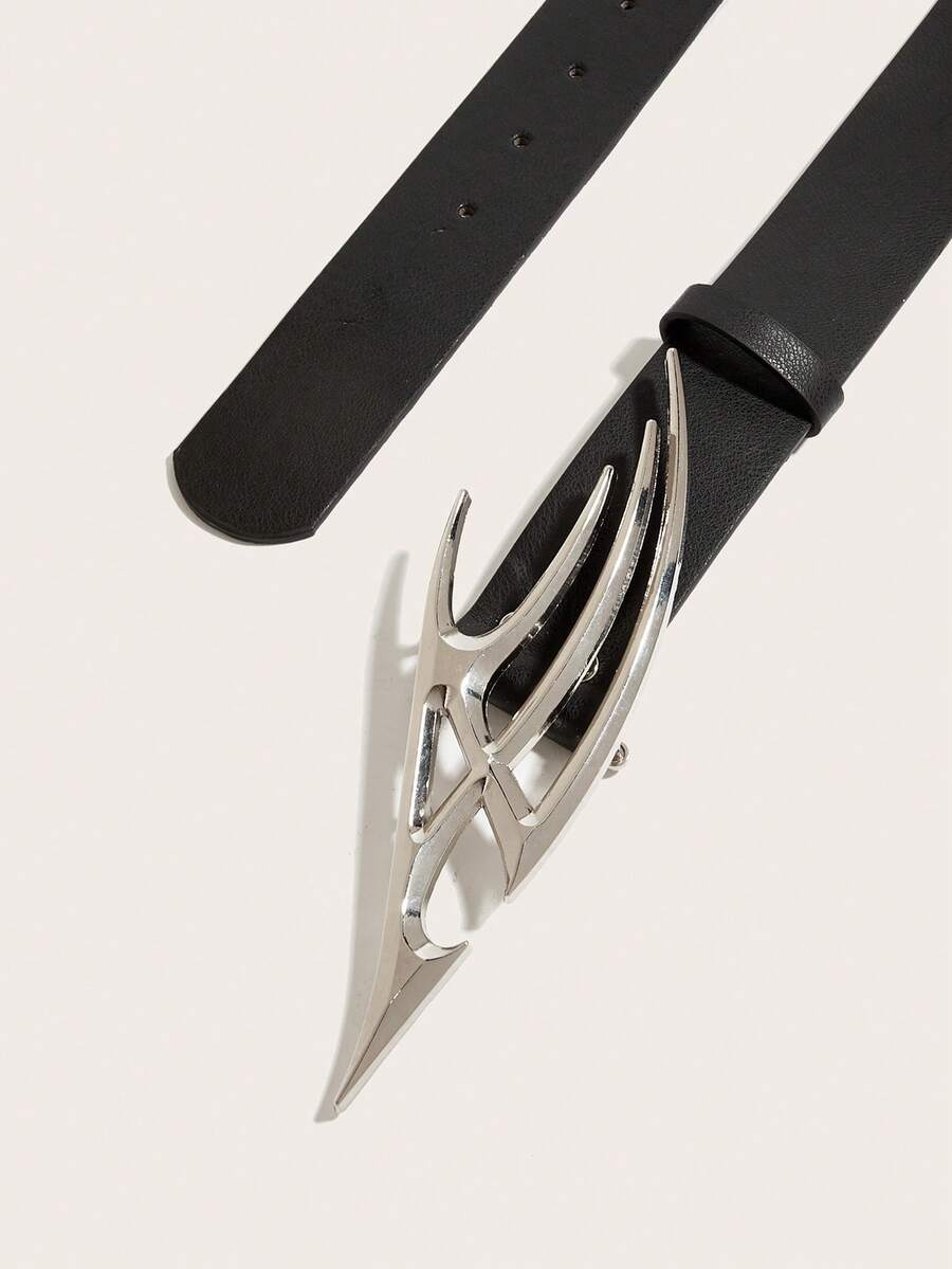 1pc Women's Irregular Buckle Printed PU Leather Belt, Suitable For Western Cowboy Style - Black - View 1