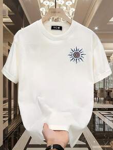 Blusas de verão femininas, camiseta masculina confeccionada em tecido pesado 100% algodão puro com estampas do sol e da letra grega Phi, camiseta masculina, streetwear. - Branco - Ver 2
