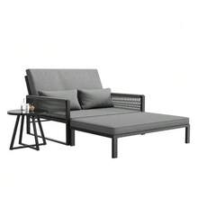 Garden Lounger With Woven Iron Armrests / Weatherproof Outdoor Sofa / Includes Glass Coffee Table & Cushions / Grey - Gray - View 6