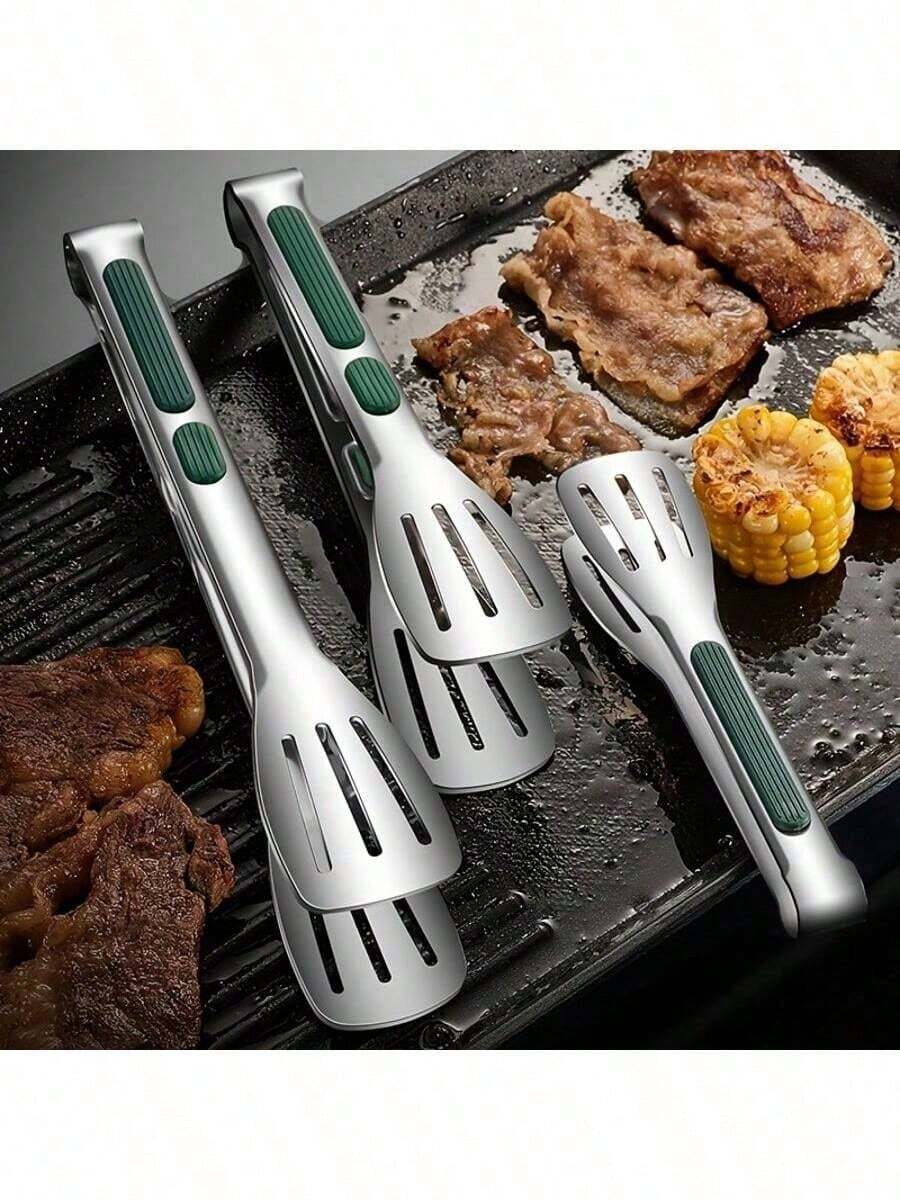 3 件套不锈钢防滑食物夹，适用于夹取肉类、沙拉、面包、烤肉、自助餐、烧烤等，厨房工具，烹饪配件 - 彩色 - 查看 1
