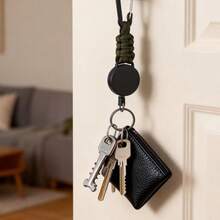 1pc Retractable Carabiner Keychain, Heavy Duty Nylon Rope Anti-Lost ID Card Holder Clip, Suitable For Outdoor Camping And Hiking - Multicolor - View 10