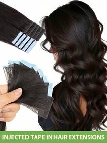 Invisible Injected Tape-In Hair Extensions Remy Human Hair Natural Straight Light Beige Skin Weft Seamless Invisible Tape Ins For Fine Thin Hair Reusable Tangle Free 12-20 Inch 20pcs/Pack Natural Looking Long Hair Extensions For Women Daily Party Wedding Prom Formal Events - Multicolor - View 30