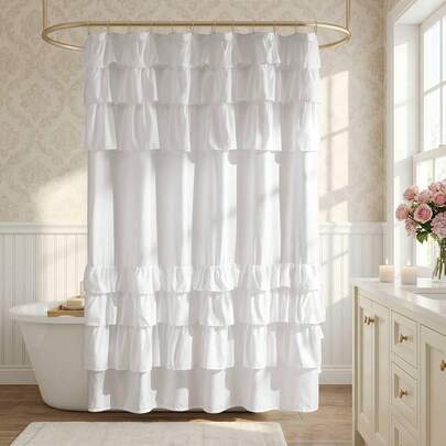1 chiếc rèm tắm xếp tầng bồng bềnh - Màu trơn, trang trí phòng tắm - 72x72 inch - Phụ kiện trang trí nhà cửa