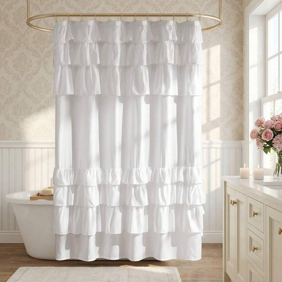 1 chiếc rèm tắm xếp tầng bồng bềnh - Màu trơn, trang trí phòng tắm - 72x72 inch - Phụ kiện trang trí nhà cửa - Nhiều màu - Xem 1