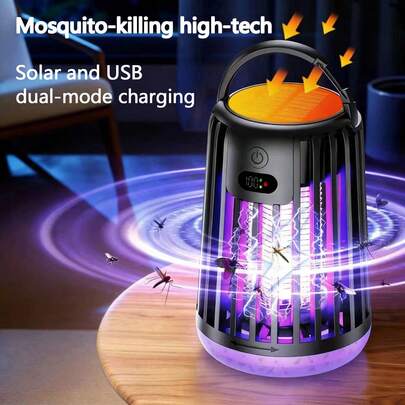 Solar Mosquito Killer Lamp, Portable Quiet Mosquito Trap With Lighting For Home, Office And Camping, USB Rechargeable Mosquito Repellent Lamp, Easy To Clean Design, Built-In Battery For Effective Pest Control