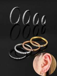 1pc High-End Stainless Steel Zirconia Inlaid Nose Ring Earring, Seamless Angled Clasp, Suitable For Daily Wear By Men And Women - Silver - View 7