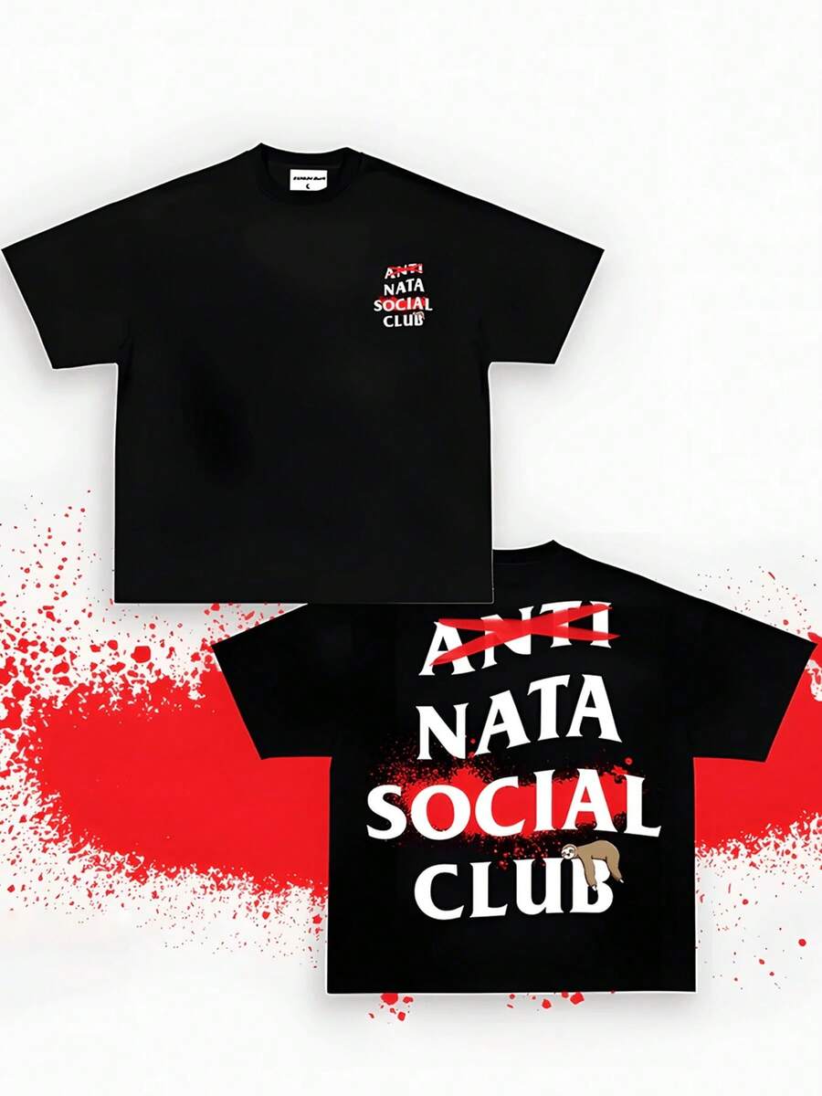 Anti Social Club Graphic Cropped T-Shirt For Boys And Girls Men, Women All Ages Family T-Shirt Letter New Streetwear Clothing Harajuku T-Shirt Cotton Half Sleeve Tee, Y2K Style Casual Cotton Classic Crewneck Design Tee XDA7 - Black 2 - 查看 1
