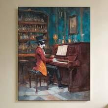 Enmarcado 1 pieza, con marco, [2D Plano] Pintura de Piano Estilo Manga Divertido, Impresión en Lienzo de Piano, Arte de Bar de Piano, Regalo para Pianista, 2D Plano - Enmarcado - Ver 6