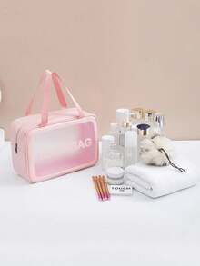 1pc Pink Transparent PVC Waterproof Toiletry Bag, Large Capacity Portable Travel Organizer - Pink - View 9
