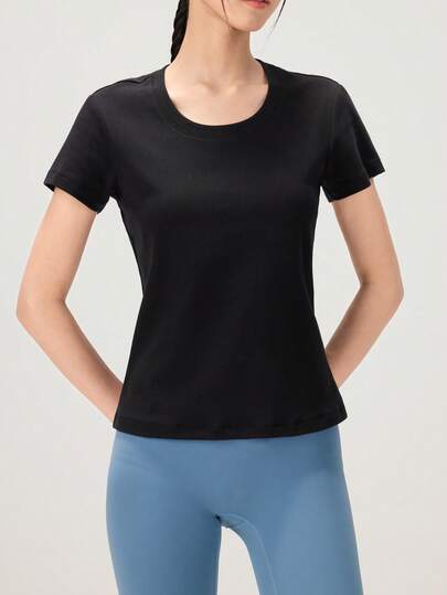 CAMEL CROWN Women's Round Neck Short-Sleeved T-Shirt, Summer Breathable Casual Cotton Base Layer Top